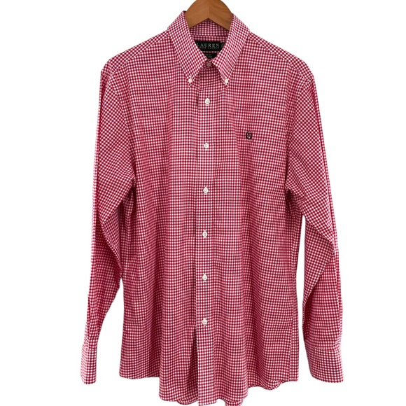 Lauren Ralph Lauren Green Label 100% Cotton Red Gingham Button Down 16 1/2 34-35 - Picture 7 of 13